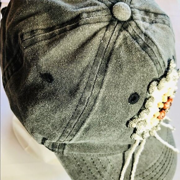 Distressed Denim Ball Cap w Dream Catcher Design - Picture 3 of 8